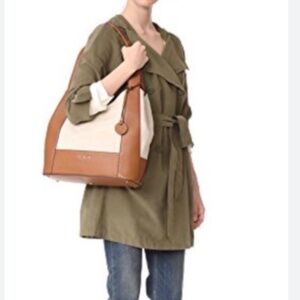 New Michael Kors Marlon MD Canvas Leather Shoulder natural Acorn Tote bag